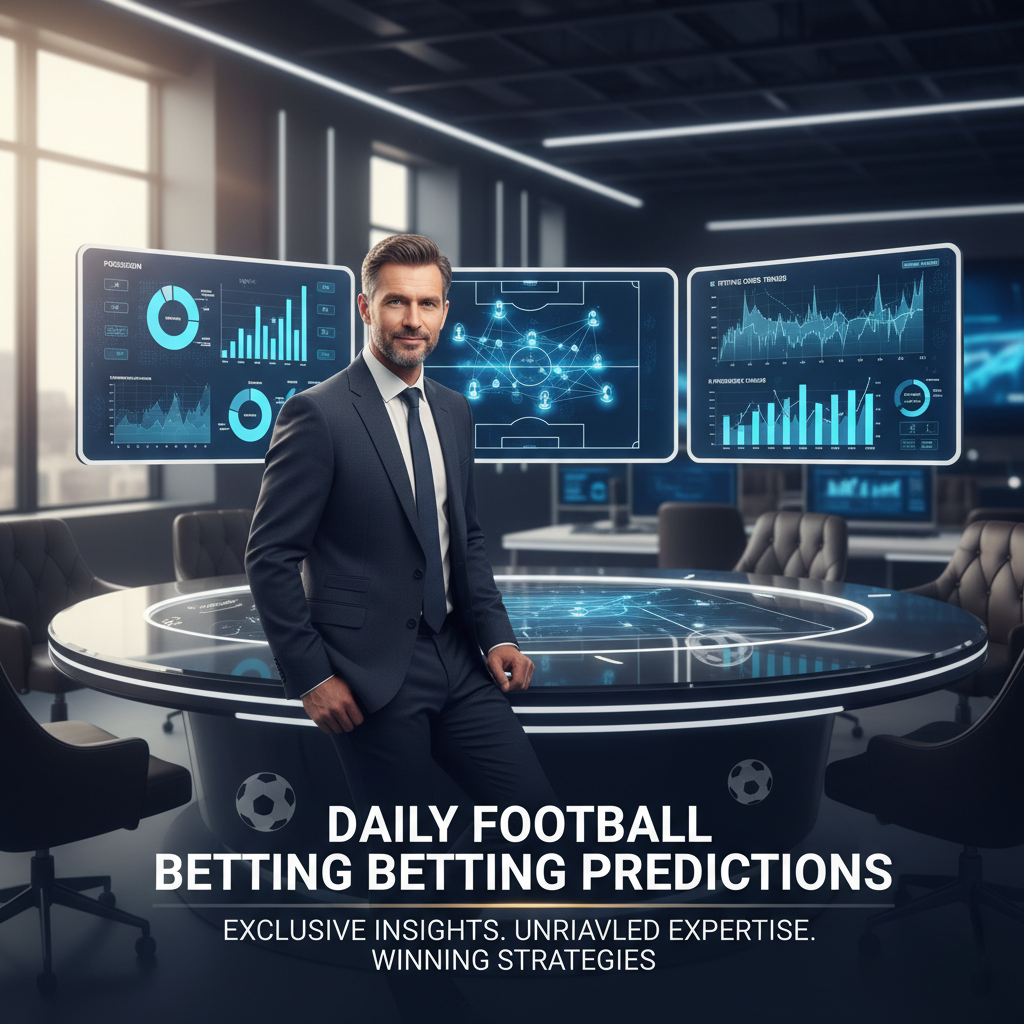 图片ALT文本：自信的足球赛事分析师在现代高科技办公室内，利用多屏幕详细分析足球比赛数据，背景巧妙融合足球、战术图和赔率走势图，展现专业、可信赖的每日竞彩足球独家预测推荐。