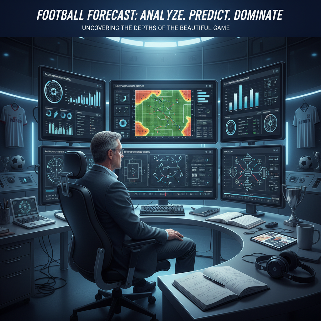 图片ALT文本：专业足球分析师在现代体育分析工作室内，通过多屏幕查看比赛统计数据和球员表现，屏幕上展示详细的图表和战术示意图，体现深入的足球赛事分析与预测洞察。