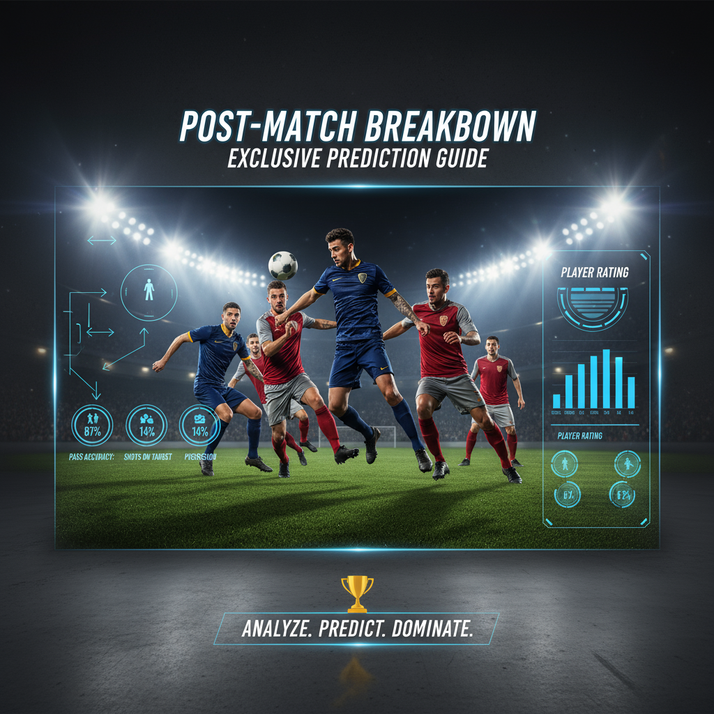 图片ALT文本：今日足球赛事预测独家赛后复盘指南海报，展示绿茵场上激烈对抗的足球比赛场景，球员动态动作逼真，背景明亮体育场灯光，配有战术图解、球员数据图标及专业比赛分析叠加，整体风格专业且富有分析感，色彩自然鲜明，传达赛事真实与激情。