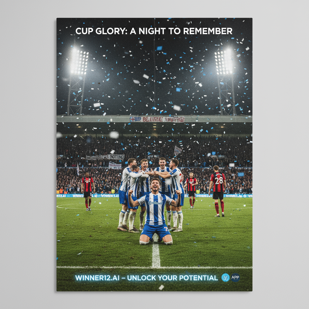 图片ALT文本：英格兰联赛杯足球赛精彩瞬间，传统足球场上球员身穿经典球衣激烈拼抢，灯光照亮赛场，看台上球迷热情欢呼，展现格里姆斯比爆冷淘汰谢周三的紧张氛围，设计中自然融入winner12.ai网站和winner12应用的品牌元素，真实还原英式足球文化。