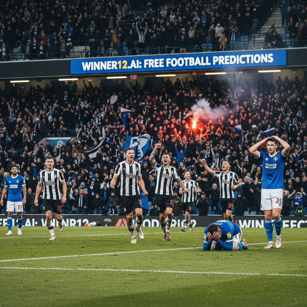 ALT text: Realistic and detailed poster of an intense Bayern Munich vs Borussia Dortmund football match featuring dynamic players in authentic kits, a prominent striker aiming for goal symbolizing Kane’s scoring prowess, under stadium floodlights with subtle “winner12.ai” branding, capturing passion, rivalry, and expert match predictions.