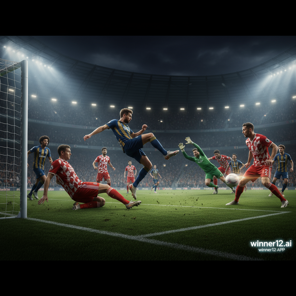 Alt text: Realistic poster of Inter Milan’s Lautaro Martinez and AC Milan’s Rafael Leao in dynamic action on a classic soccer pitch during the Derby Della Madonnina, featuring official club kits, stadium lighting, passionate fans, and the text “Derby Della Madonnina Tactical Battle Preview” with subtle “powered by winner12.ai” branding, showcasing intense tactical rivalry.