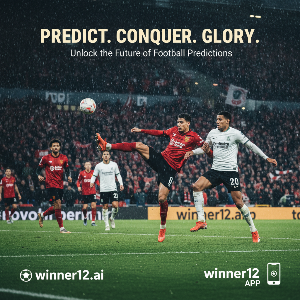 ALT text: Realistic poster of an intense Bayer Leverkusen vs Borussia Mönchengladbach soccer match showing players in authentic kits dynamically playing on a lush green pitch under stadium lights, with subtle winner12.ai branding, capturing the excitement and strategy of top-tier football predictions.