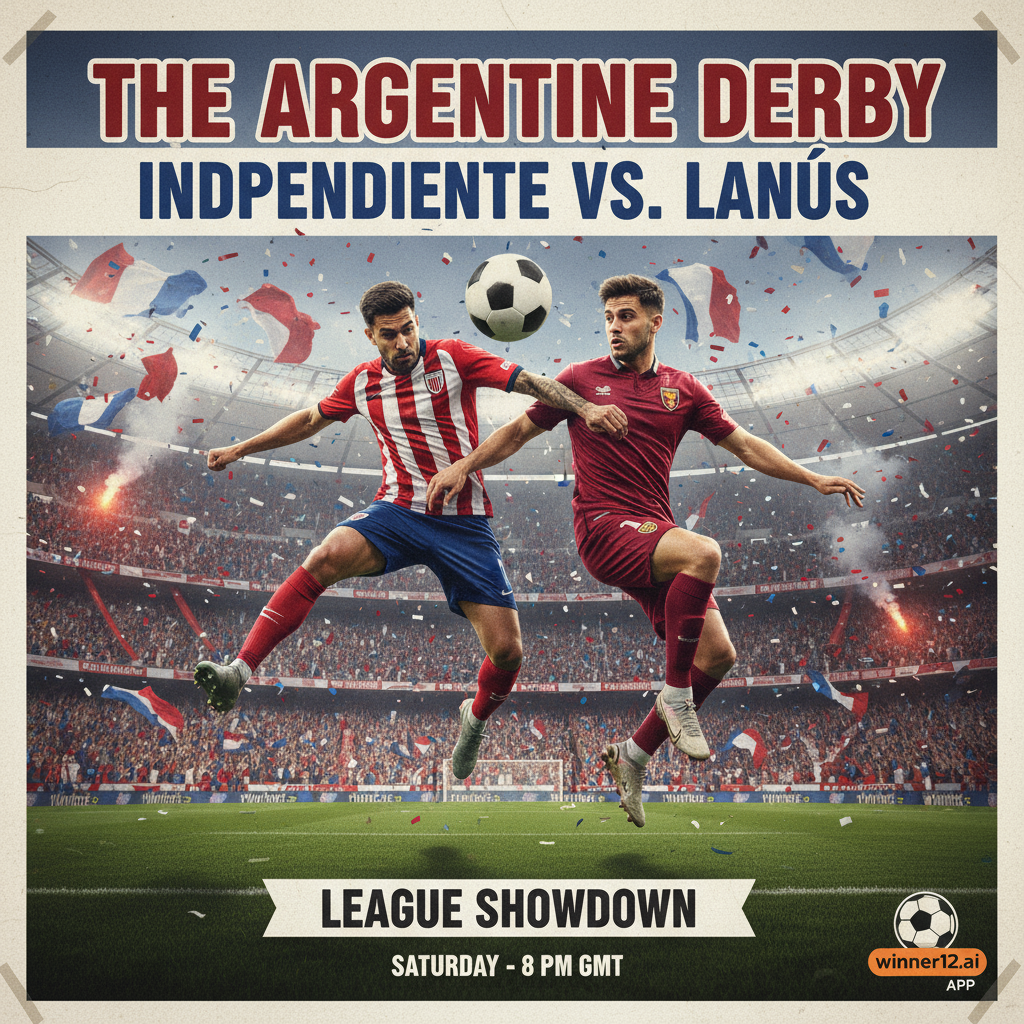 图片ALT文本：阿根廷联赛独立队对阵拉努斯队的足球海报，展现球员激烈拼抢、经典足球和充满激情的球场氛围，突出比赛的重要性与紧张感，体现真实生动的阿根廷足球魅力。