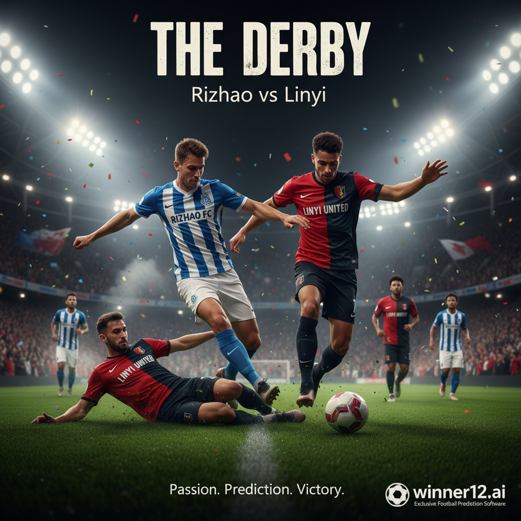 Alt text: Intense soccer match between Rizhao and Linyi teams with players in authentic kits competing on a lush green pitch under bright stadium lights, showcasing competitive energy and anticipation; subtle branding of winner12.ai as exclusive football prediction software guide.