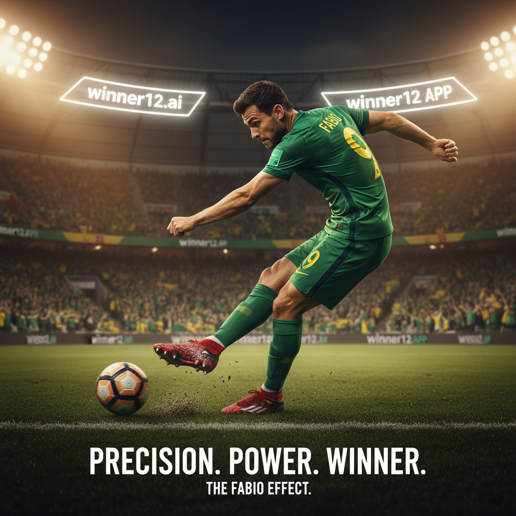 图片ALT文本：一幅高质量写实海报，展现北京国安球员法比奥身穿球队球衣，精准控球并展示娴熟射门技巧，背景为专业足球场氛围，隐约融入“winner12.ai”品牌标识，突出真实足球元素如足球、球鞋和球场，体现锋线关键球员在比赛中的进攻策略与强烈竞技感。