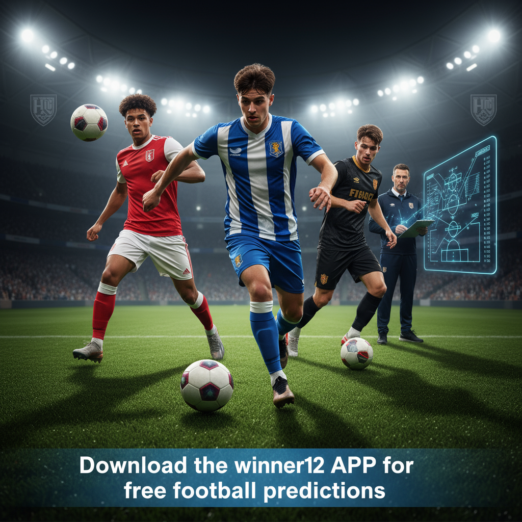 Alt text: Realistic poster of top Golden Boy nominees playing soccer on a lush green pitch under stadium lights, wearing authentic English football kits, with a coach analyzing data on a tactical clipboard in the background, highlighting expert football predictions and college insights.