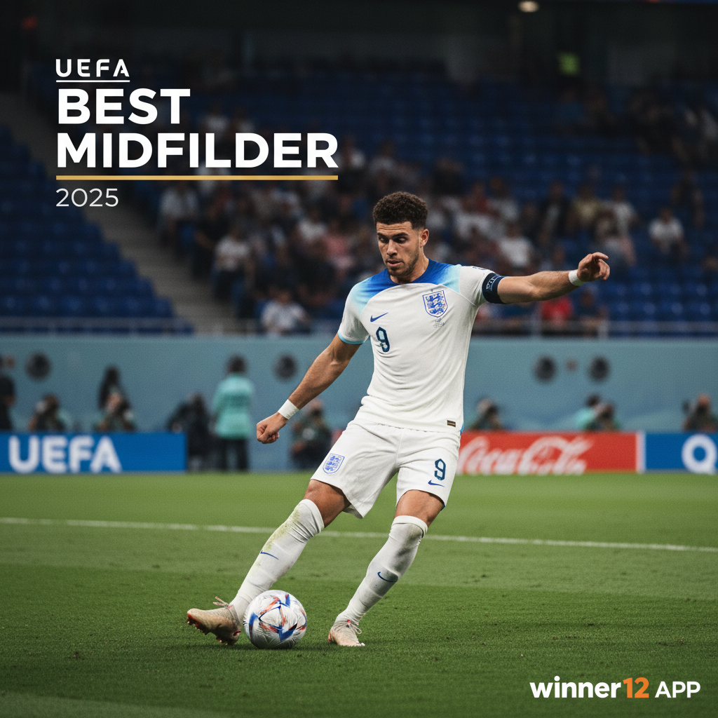 Alt text: Realistic poster of Jude Bellingham in authentic English football gear, confidently posing on a professional pitch under stadium lights with subtle UEFA branding and 