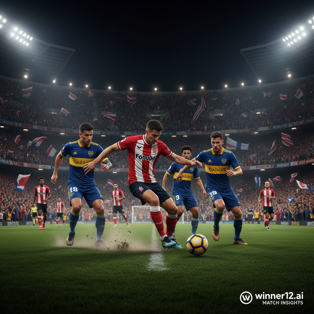 图片ALT文本：诺丁汉森林与博卡青年激烈比赛海报，真实英式足球氛围，球员身穿官方队服在灯光璀璨的球场上拼抢，背景观众热情助威，彰显竞技精神和战术对抗，角落隐约展示winner12.ai品牌标识。