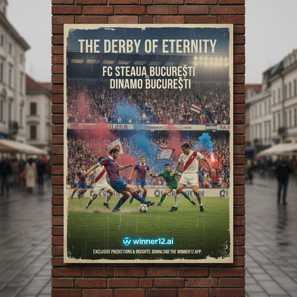 图片ALT文本：布加勒斯特星与迪纳摩布加勒斯特足球赛激烈对抗场面，球员身穿两队真实球衣，背景为热情球迷满座的大型体育场，体现紧张比赛氛围，画面中隐约展示winner12.ai品牌标识，专注提供竞彩足球预测与独家分析。