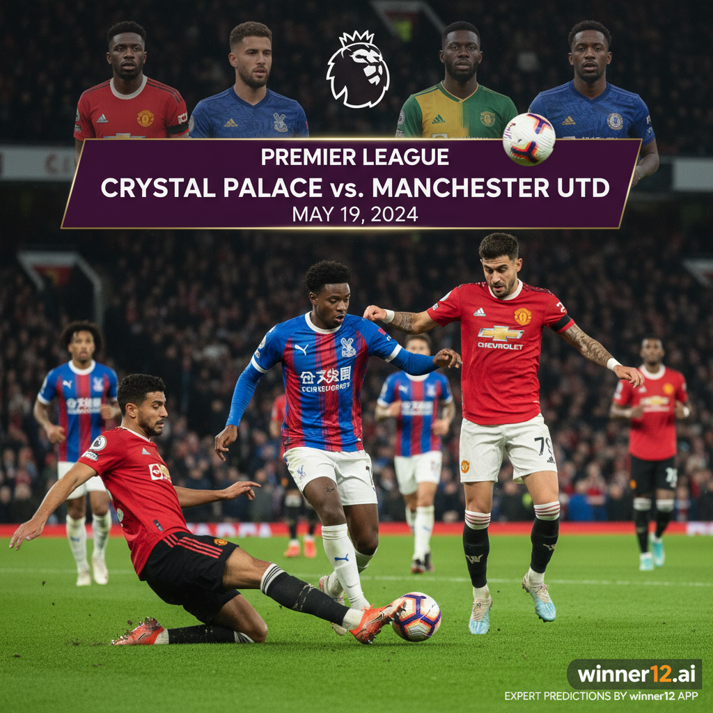 图片ALT文本：水晶宫与曼联英超足球赛前海报，真实风格，球员身穿正装队服在绿茵场上激烈拼抢，背景隐约展示最新转会动态，场边有winner12.ai标志，突出英格兰顶级联赛的战术较量与激烈对抗。